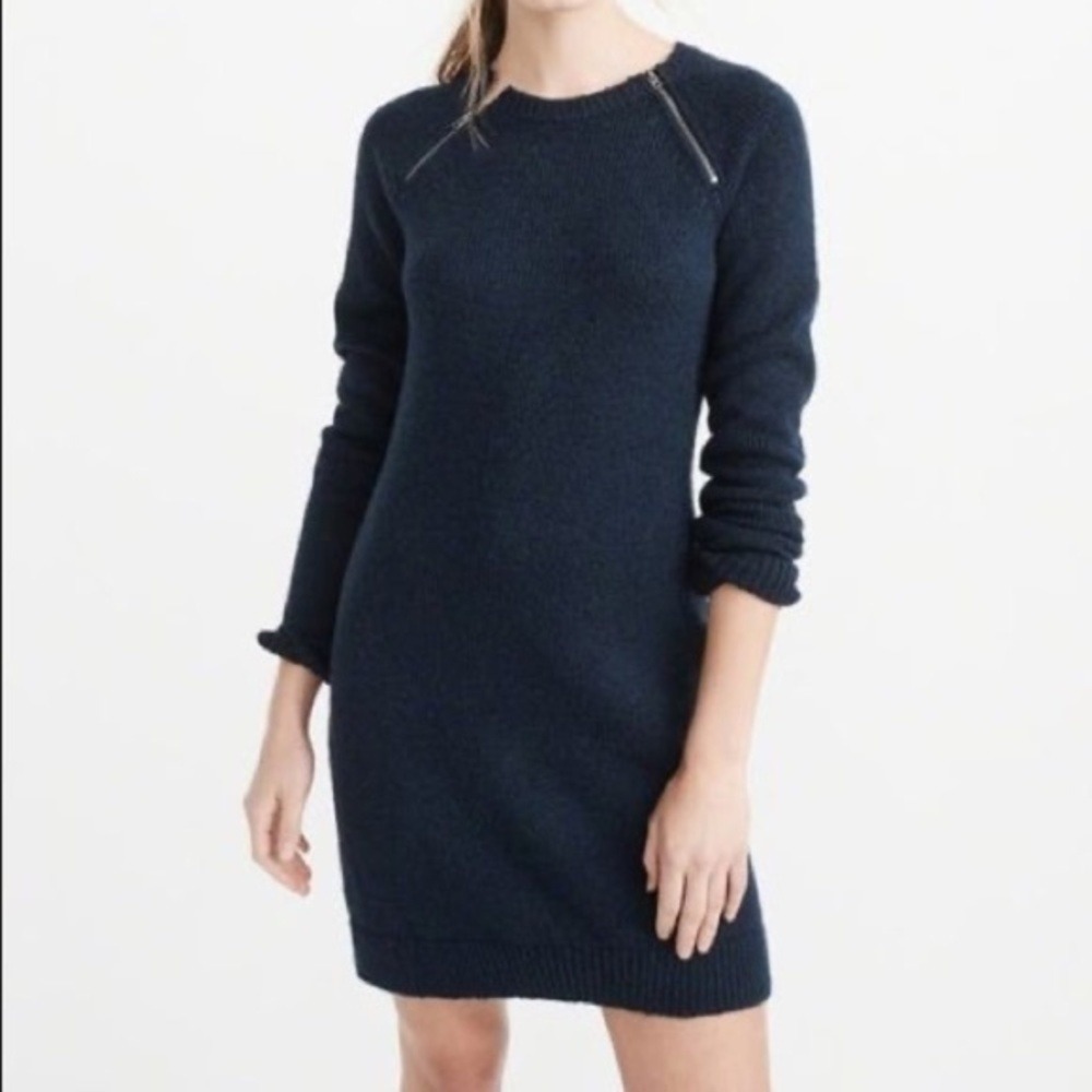 Abercrombie & Fitch Navy Sweater Dress Women Small Petite Zipper Shoulder Knit